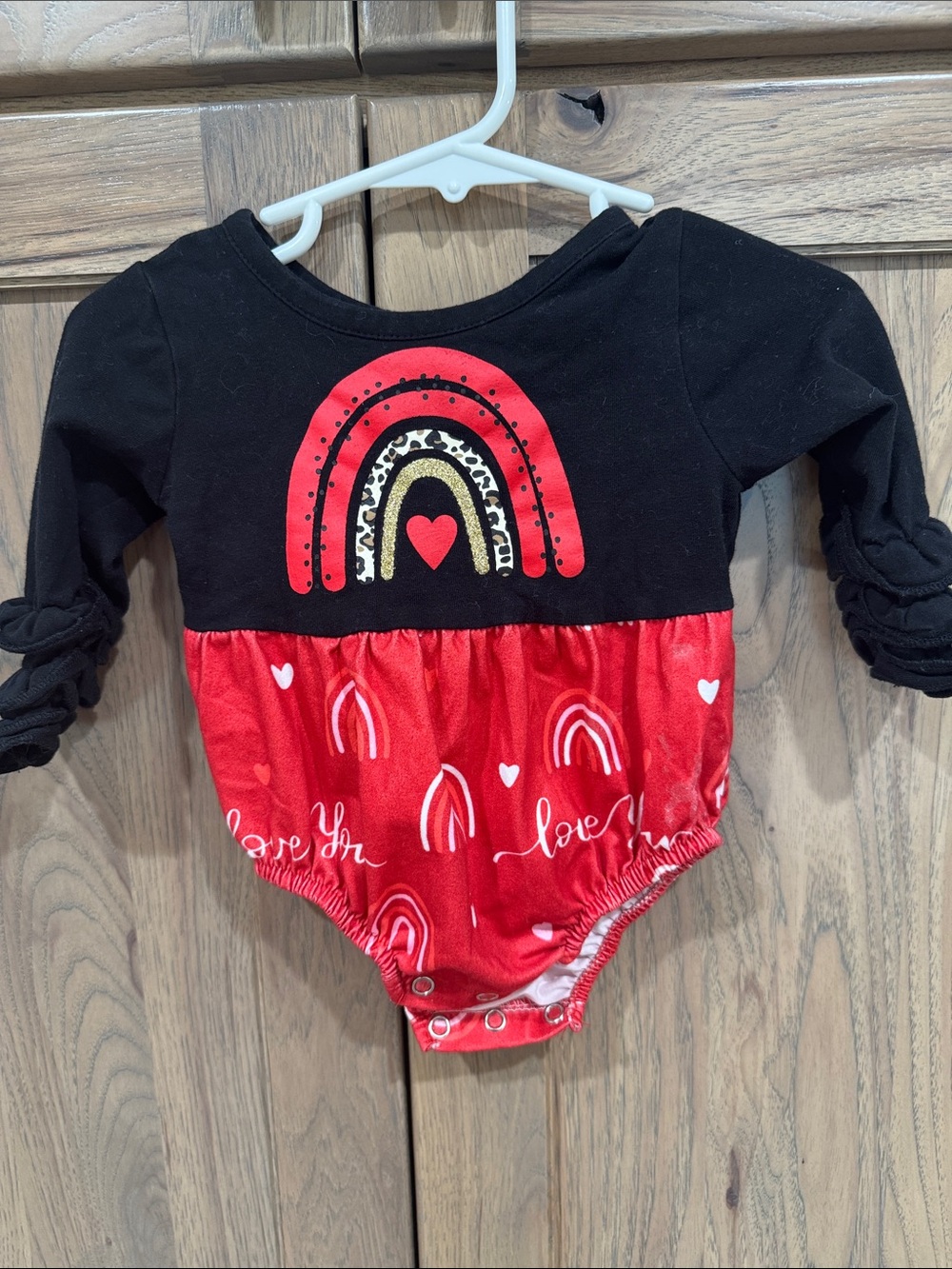 Black and Red Rainbow Heart Baby One-Piece
